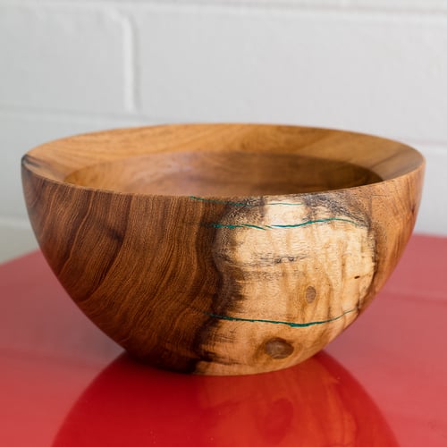 Image of Handmade Mesquite Bowl with Malachite Inlay