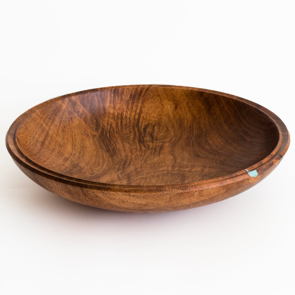 Image of Handmade Mesquite Bowl with Turquoise Inlay