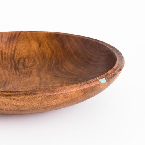 Image of Handmade Mesquite Bowl with Turquoise Inlay
