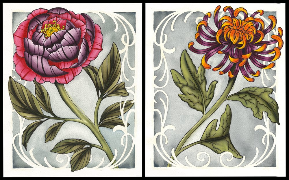 Image of Gicleé Flower Watercolor Prints - Set
