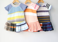 Image 3 of superstripe short sleeve 12m baby repleat pleated stripe stripes dress blue yellow turquoise