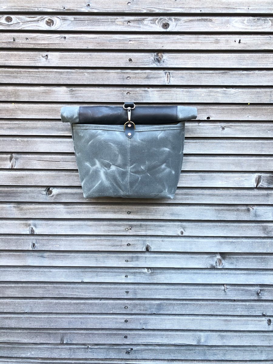 Image of Gray waxed canvas saddlebag Motorbike bag Motorcycle bag Bicycle bag in waxed canvas Bike accessorie