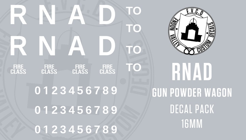 Image of RNAD Gun Powder Wagon Decal Pack 16mm