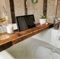Image 2 of  Reclaimed Wooden Bath Board + Tablet Holder 