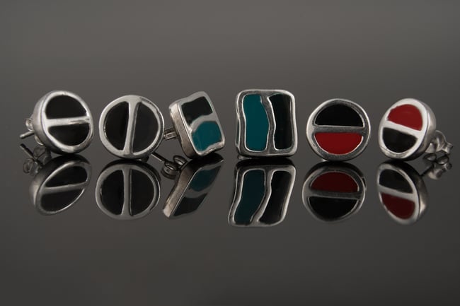 Split Round Silver Stud Earrings