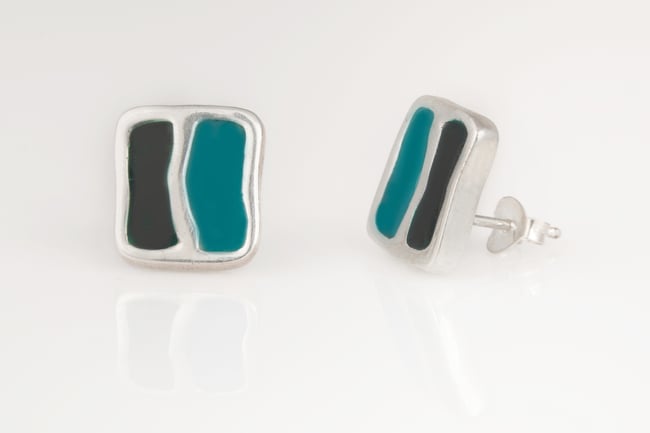 Split Rectangle Silver Stud Earrings - Various colors