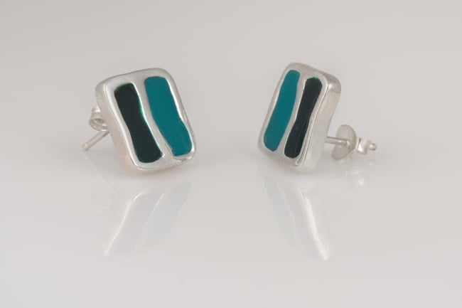 Split Rectangle Silver Stud Earrings - Various colors