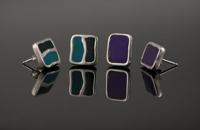 Split Rectangle Silver Stud Earrings - Various colors