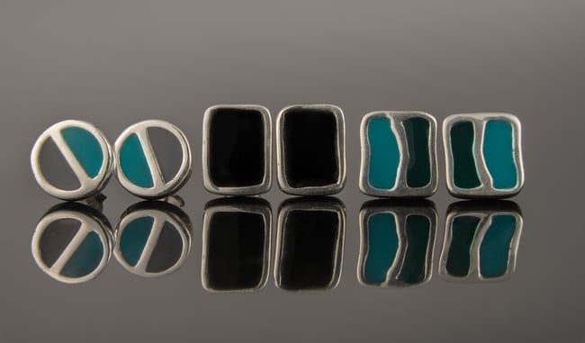 Split Rectangle Silver Stud Earrings - Various colors