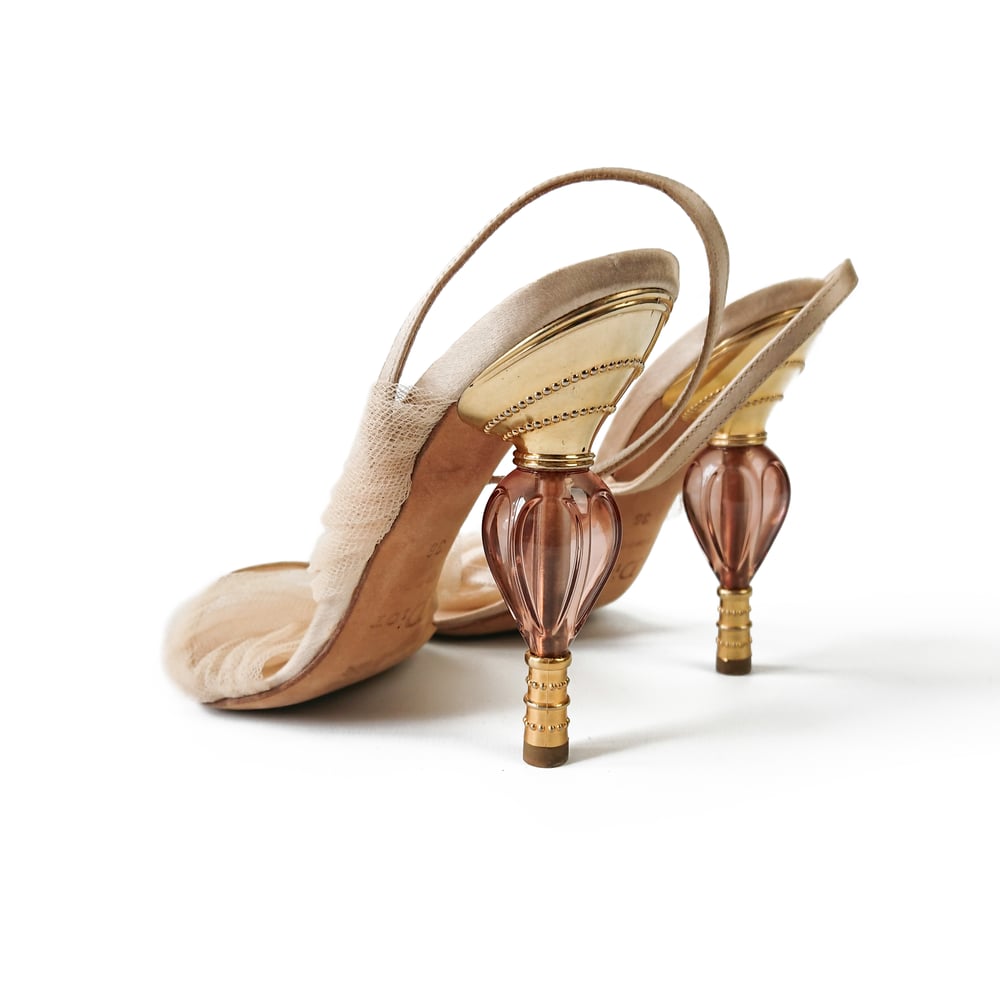 Image of Dior Satin Mesh Sculpted Heel Sandals