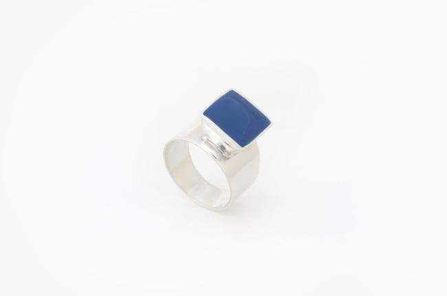 High Square Silver Ring - Dark Blue