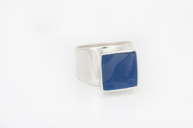 High Square Silver Ring - Dark Blue