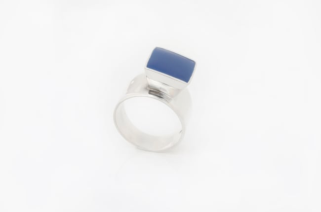 High Square Silver Ring - Dark Blue