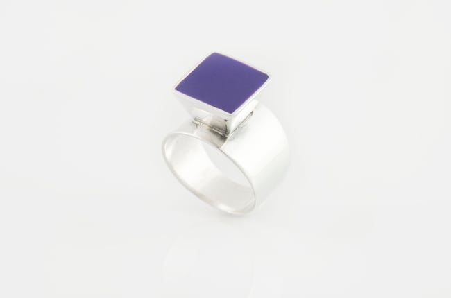 High Square Silver Ring - Purple