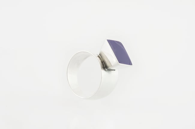 High Square Silver Ring - Purple