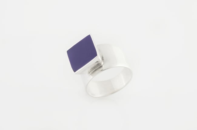 High Square Silver Ring - Purple