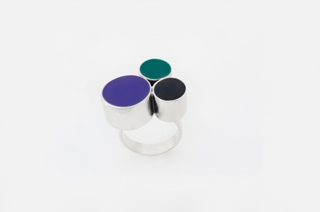 Round Silver Cocktail Ring Purple