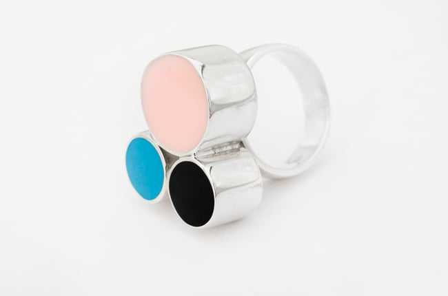 Round Silver Cocktail Ring Pastel