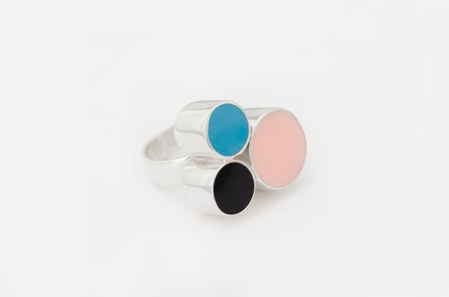 Round Silver Cocktail Ring Pastel