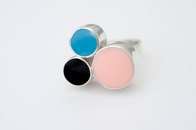 Round Silver Cocktail Ring Pastel