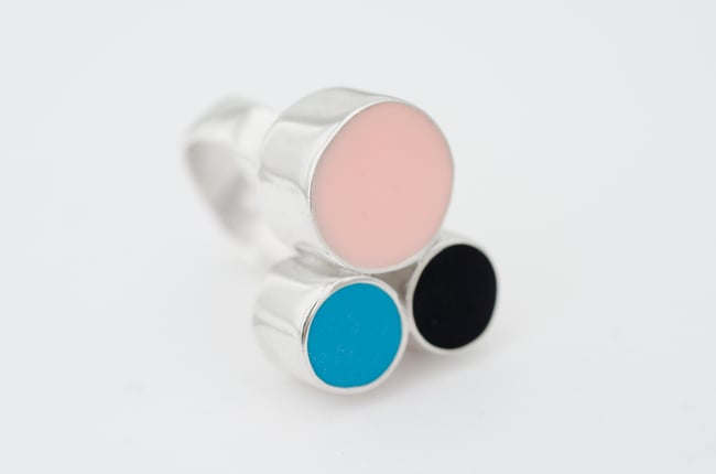 Round Silver Cocktail Ring Pastel