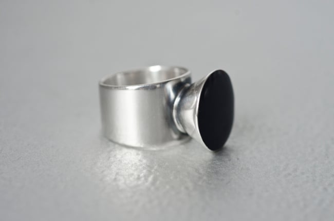 High Round Silver Ring- Black 