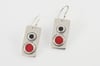 Rectangle Silver Earrings with Circles - Black and Red 