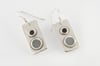 Rectangle Silver Earrings With Circles - Black and Grey