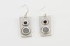 Rectangle Silver Earrings With Circles - Black and Grey