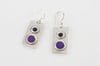 Rectangle Silver Earrings With Circles - Black and Purple