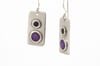 Rectangle Silver Earrings With Circles - Black and Purple