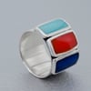 Statement Geometrical Silver Ring - Blue, Red and Turquoise