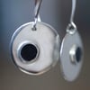 Round Silver Earrings with Detail Black