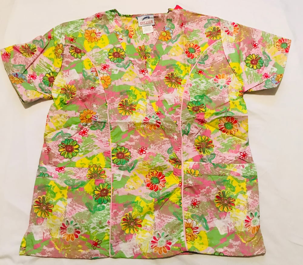 Image of Pink Garden Scrub Top 