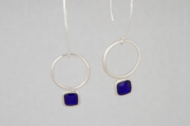 Circle Square Silver Earrings 