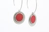 Double Rounded Silver Earrings Red