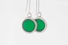 Round Silver Earrings Grass Green