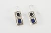 Square Silver Earrings Dark Blue and Black
