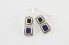 Square Silver Earrings Dark Blue and Black