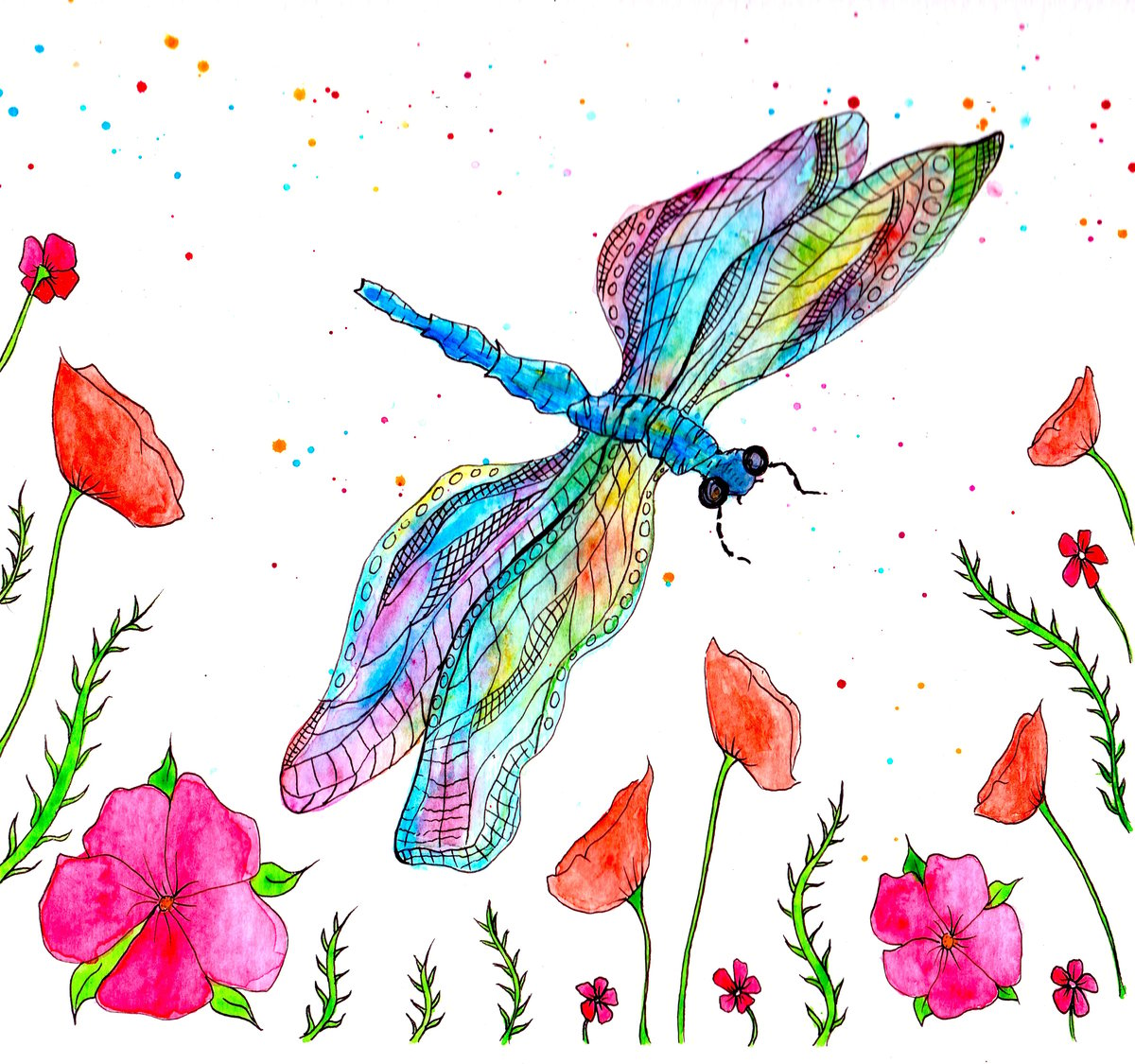 Rainbow Dragonfly Greeting Card | Katie Goddard Art