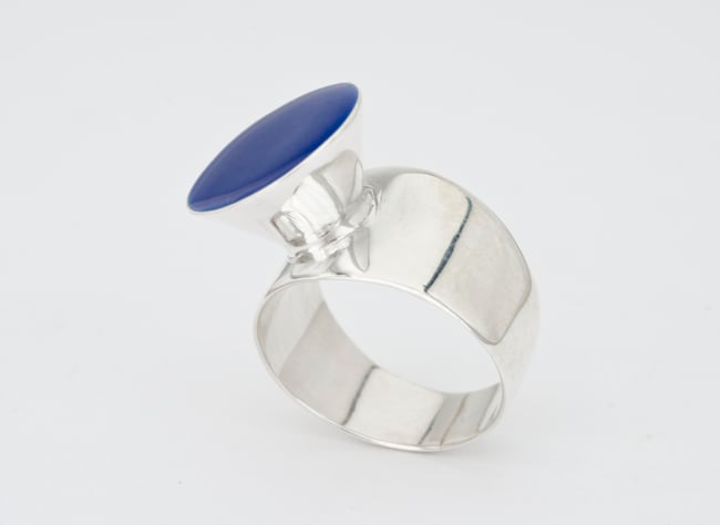 High Round Silver Ring - Blue  