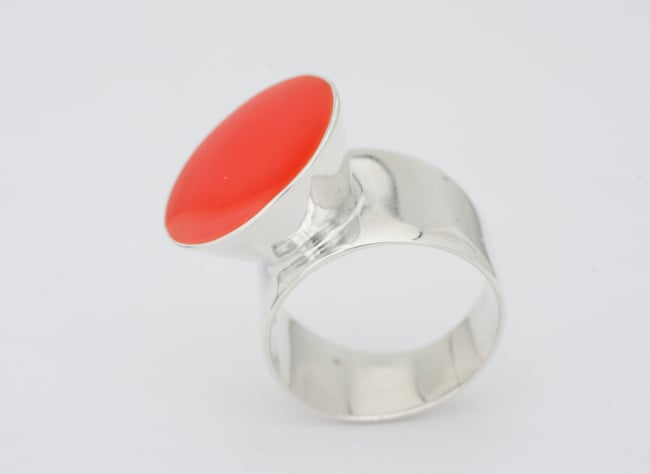 High Round Silver Ring - Red