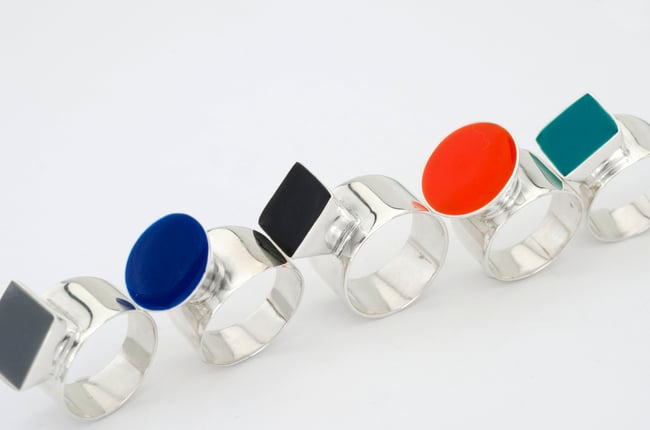 High Round Silver Ring - Red