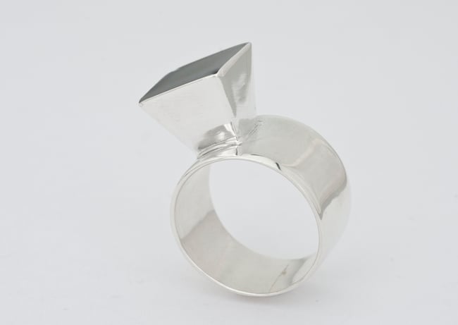 High Square Silver Ring - Grey