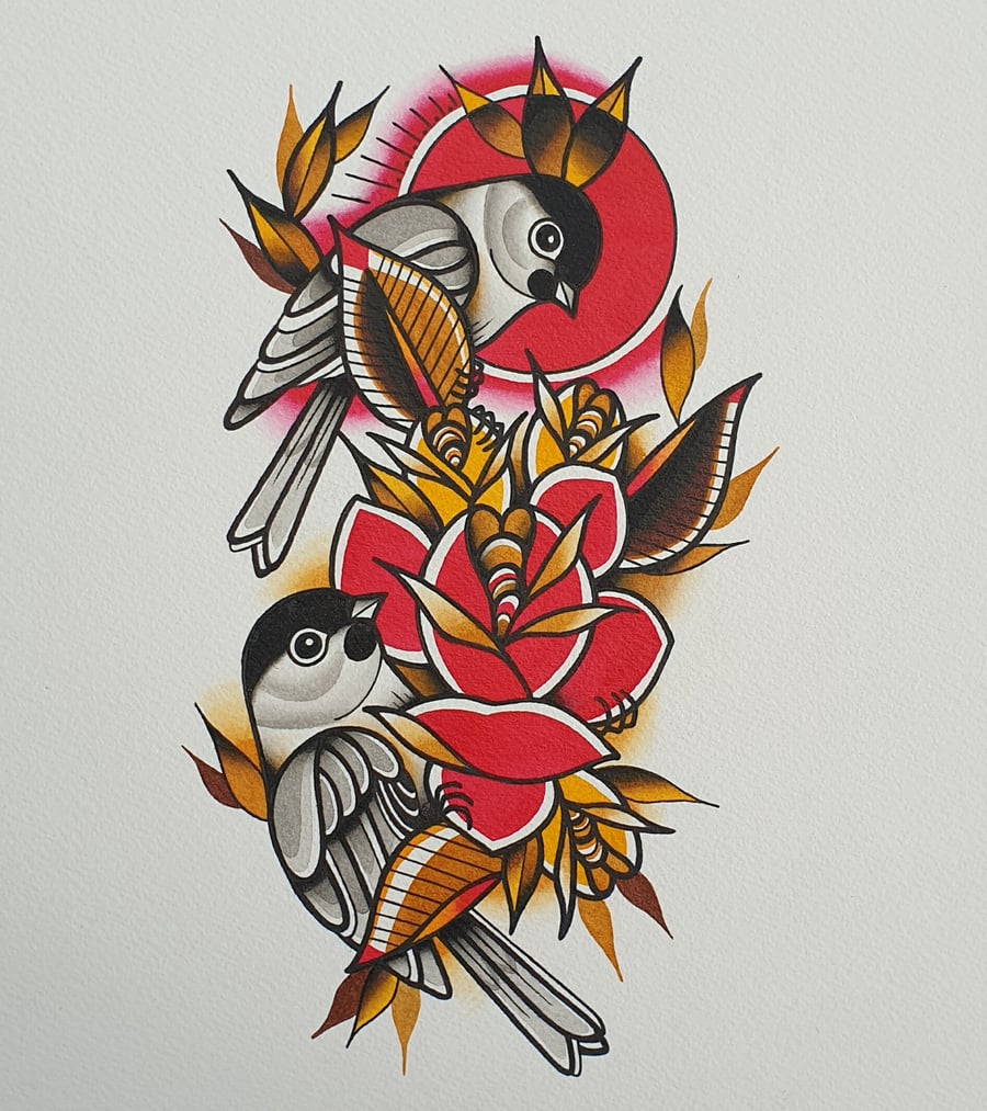 Image of Birds and Roses - Original