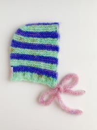 Image 1 of Striped Intense Sofie and Iris Intense Violet, Multi Colored Mint and Rose Striped Mohair Bonnet