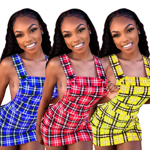 Image of Copy Plaid Print Backless Straps Mini Dresses HM-6105