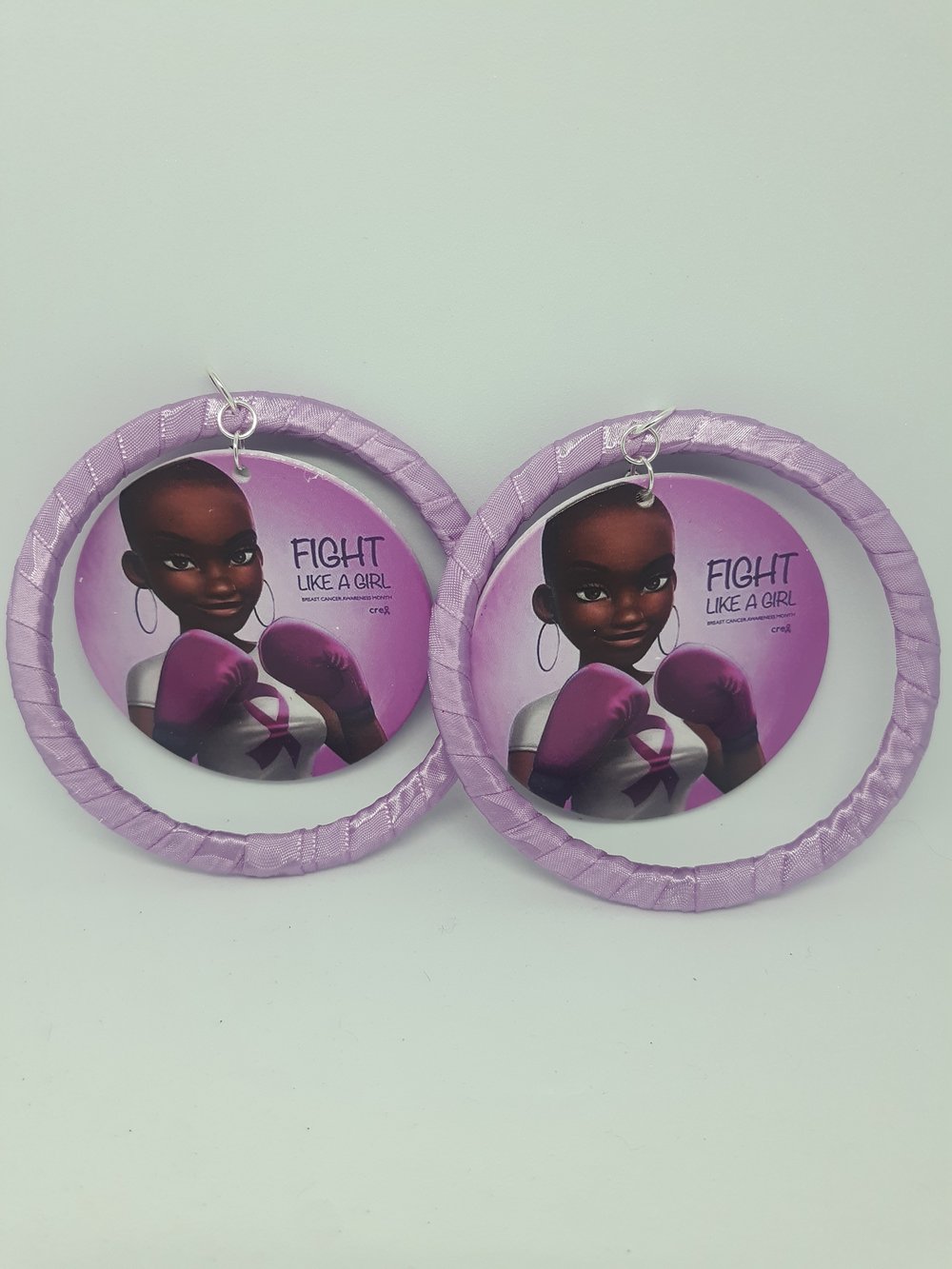 Image of Fight Like A Girl Breast Cancer Awareness, Pink Ribbon and Wood Black Queen Earrings