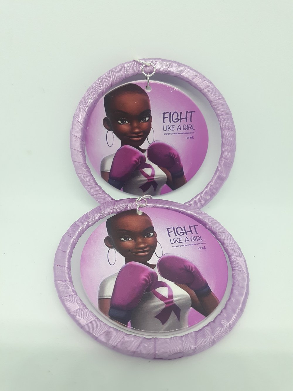 Image of Fight Like A Girl Breast Cancer Awareness, Pink Ribbon and Wood Black Queen Earrings