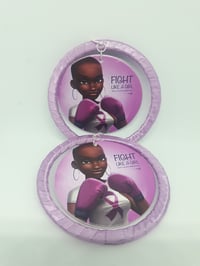 Image 2 of Fight Like A Girl, Breast Cancer Awareness, Pink Ribbon,  Wood earrings, Black Queen Earrings
